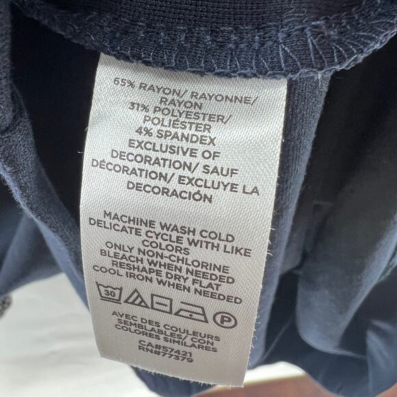 Ann Taylor SMALL Dark Blue Mini Shift Dress Long Balloon Sleeve Scoop Neck - Picture 9 of 10